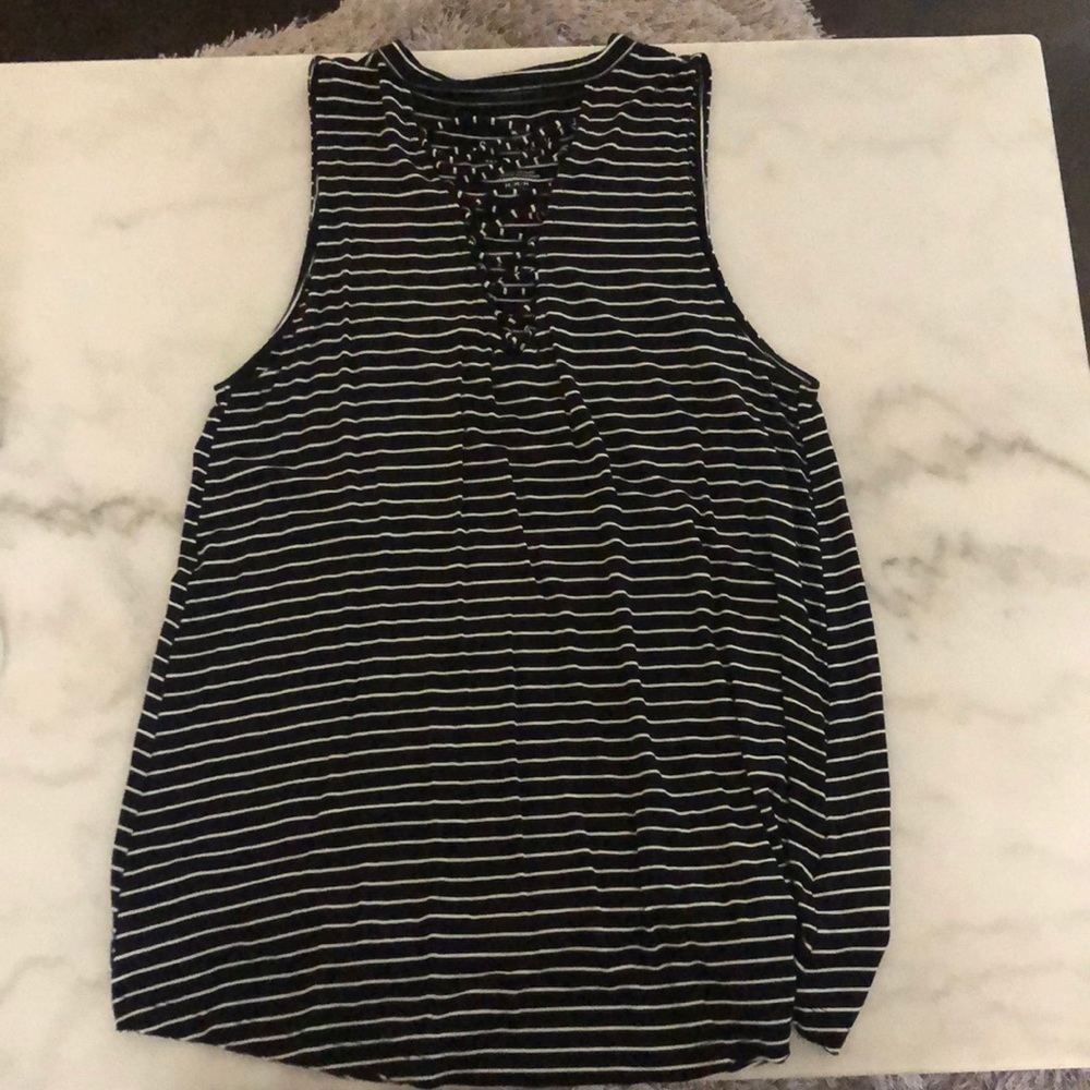 American Eagle Outfitters soft sexy black white flowy tank top neckline cutout